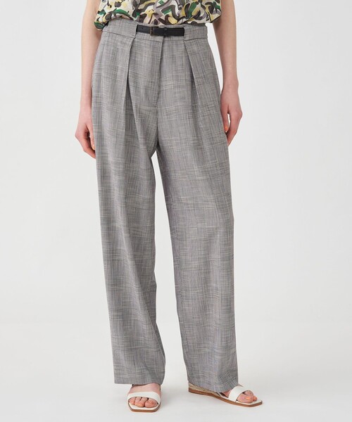 【美品】トゥモローランド シャイニーグレンチェックジレ パンツ セットアップ ピンキーグレンチェック ストレートパンツ｜トゥモローランド
