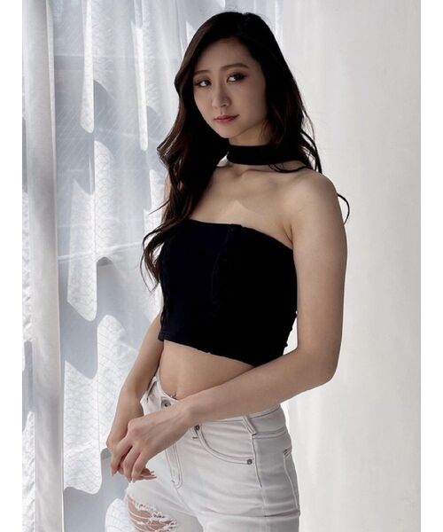 GYDA（ジェイダ）の「レースアップデザインチョーカーベアTOPS（チューブトップ・レディース・ブラック/オフホワイト・FREE）」の5枚目の写真