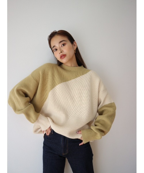 TRUNC（トランクエイティーエイト）の「Bicolor Knit Pullover（ニット/セーター・レディース・グレー/イエロー・FREE）」の2枚目の写真