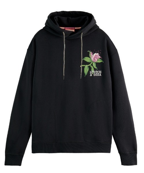 SCOTCH&SODA（スコッチアンドソーダ）の「フローラル オーガニックフーディ【172071】（パーカー・メンズ・ブラック・SMALL/LARGE/MEDIUM）」の13枚目の写真