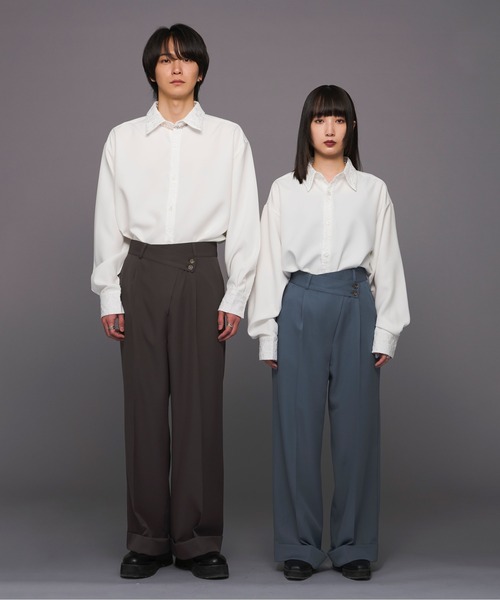 Ellno Loset(エルノロゼット)の「ウエストアシメロールアップパンツ(スラックス・メンズ・ブラック/チャコールグレー/ブルー・SMALL/MEDIUM/LARGE)」の19枚目の写真