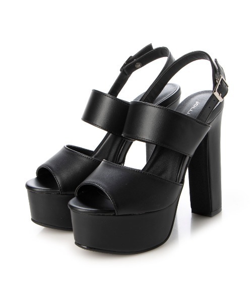 Mafmof（マフモフ）の「Mafmof(マフモフ)チャンキーヒールダブルベルトストラップサンダル（サンダル・レディース・ブラック/ホワイト・S/L/M/LL）」の5枚目の写真