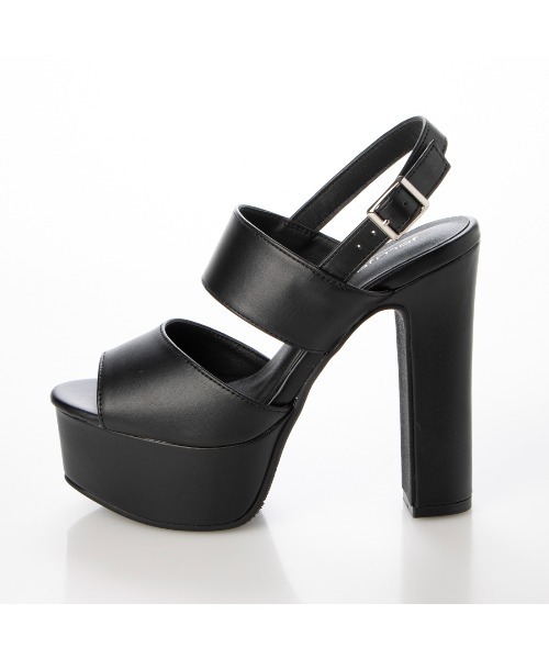 Mafmof（マフモフ）の「Mafmof(マフモフ)チャンキーヒールダブルベルトストラップサンダル（サンダル・レディース・ブラック/ホワイト・S/L/M/LL）」の7枚目の写真