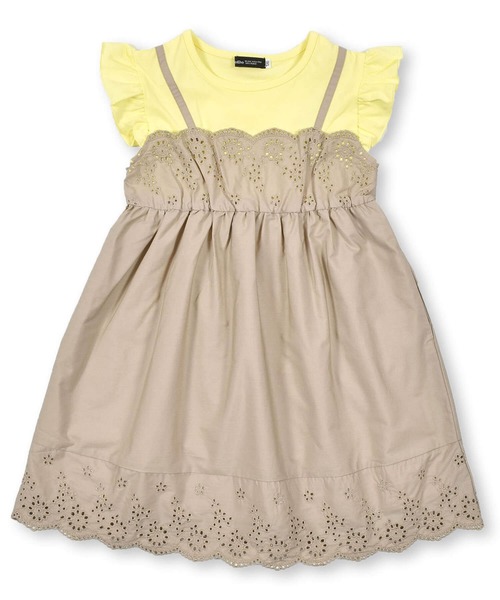 BeBe(ベベ)の「BeBe/天竺ブロードレイヤード風ワンピース(90~150cm)(ワンピース・キッズ・ベージュ/グリーン・140/110/150/120/100/130/90)」の1枚目の写真