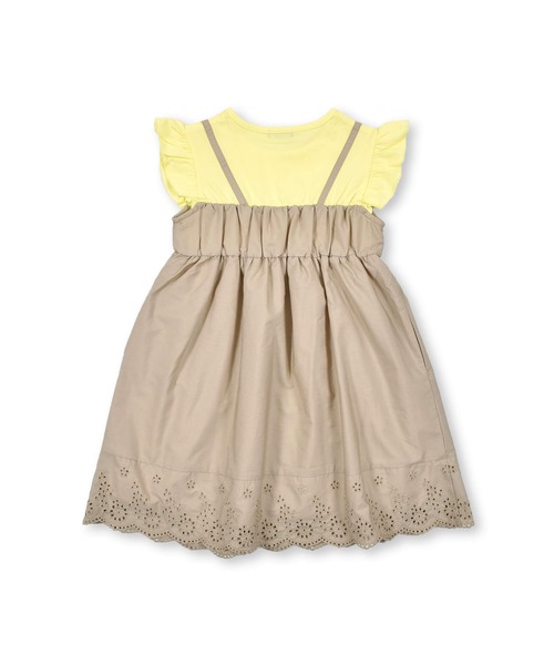 BeBe(ベベ)の「BeBe/天竺ブロードレイヤード風ワンピース(90~150cm)(ワンピース・キッズ・ベージュ/グリーン・140/110/150/120/100/130/90)」の4枚目の写真