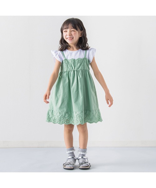 BeBe(ベベ)の「BeBe/天竺ブロードレイヤード風ワンピース(90~150cm)(ワンピース・キッズ・ベージュ/グリーン・140/110/150/120/100/130/90)」の22枚目の写真