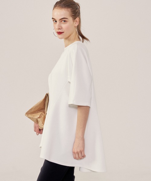 coca(coca)(コカ)の「ハリ感ダンボールフレアトップス(Tシャツ/カットソー・レディース・ホワイト/ブラック・M/L)」の12枚目の写真