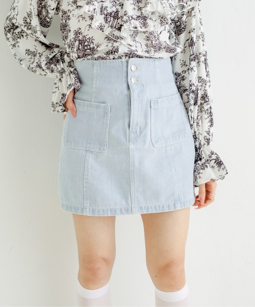 OLIVE des OLIVE（オリーブデオリーブ）の「パッチポケットタイトミニスカート（スカート・レディース・アイボリー/ブラック/サックスブルー/ピンク・FREE）」の3枚目の写真