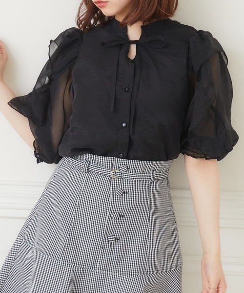 ems excite（エムズエキサイト）の「2wayアソートフリルBL（シャツ/ブラウス・レディース・アニマル/ホワイト/ブラック/ブラック系その他・FREE）」の2枚目の写真