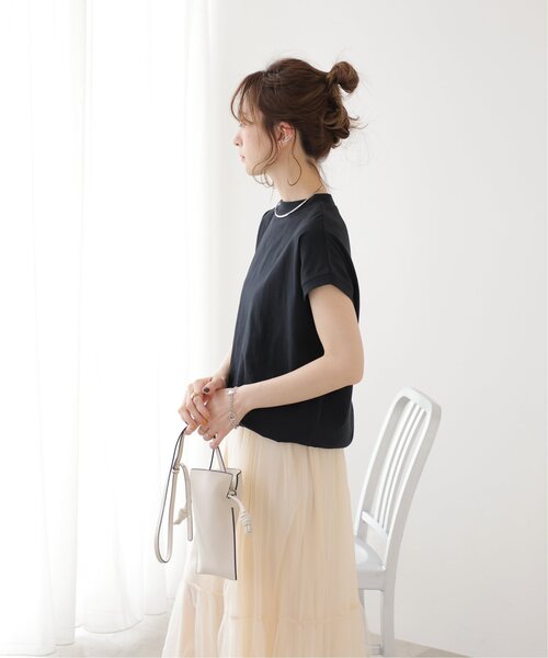 frames RAY CASSIN(フレームスレイカズン)の「WEB限定 USAコットンモックネックフレンチスリーブTシャツ(Tシャツ/カットソー・レディース・ブラック/ネイビー系/オフホワイト/ベージュ/レッド/レッド系その他/ブルー/ブラック系・FREE)」の18枚目の写真