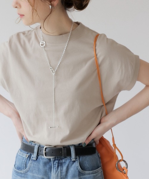 frames RAY CASSIN(フレームスレイカズン)の「WEB限定 USAコットンモックネックフレンチスリーブTシャツ(Tシャツ/カットソー・レディース・ブラック/ネイビー系/オフホワイト/ベージュ/レッド/レッド系その他/ブルー/ブラック系・FREE)」の5枚目の写真