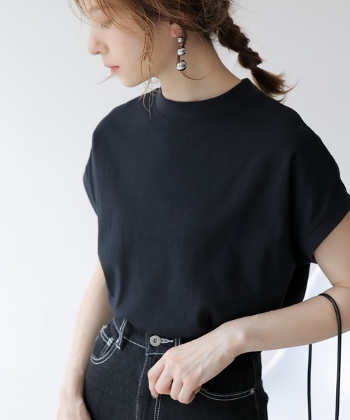 frames RAY CASSIN(フレームスレイカズン)の「WEB限定 USAコットンモックネックフレンチスリーブTシャツ(Tシャツ/カットソー・レディース・ブラック/ネイビー系/オフホワイト/ベージュ/レッド/レッド系その他/ブルー/ブラック系・FREE)」の11枚目の写真