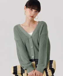 麻タッチショート丈バルーンカーデ