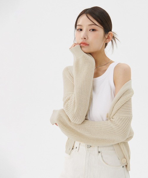 coca(coca)(コカ)の「麻タッチショート丈バルーンカーデ(カーディガン/ボレロ・レディース・ライトグリーン/アイボリー・M/L)」の4枚目の写真