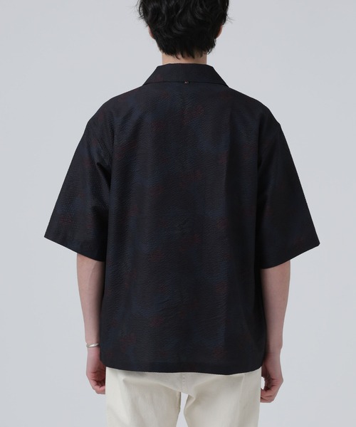 EFFLORESCENCE ネイビー 半袖シャツ(Lサイズ） SCI-SCI / 紙糸】バスケット 半袖カバーオールシャツ（シャツ