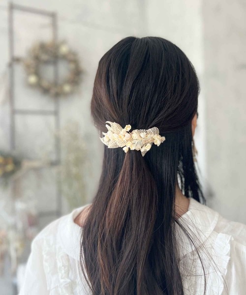 スズランと葉っぱレースのバレッタ（バレッタ/ヘアクリップ）｜m.soeur（エムスール）