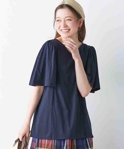 Viola e Viola(ヴィオラエヴィオラ)の「袖ギャザーフレアーゆるTシャツ(Tシャツ/カットソー・レディース・ネイビー/パープル/ミント/サンドグレー/ピンク/オフホワイト/ブラウン/杢グレー/チャコール/ブラック・MEDIUM/LARGE/XX-LARGE/XXX-LARGE/X-LARGE/XXXX-LARGE)」の8枚目の写真