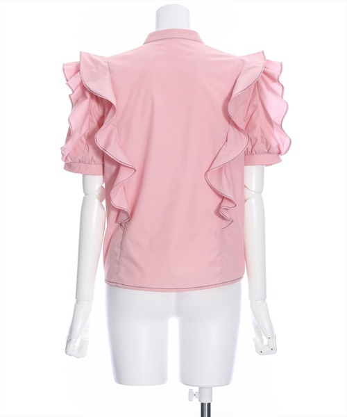 clear(クリア)の「フリルデザイン配色ステッチ半袖ブラウス≪2024SS≫(シャツ/ブラウス・レディース・ブラック/オフホワイト/ピンク・F)」の7枚目の写真