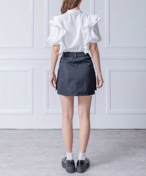 clear(クリア)の「フリルデザイン配色ステッチ半袖ブラウス≪2024SS≫(シャツ/ブラウス・レディース・ブラック/オフホワイト/ピンク・F)」の15枚目の写真