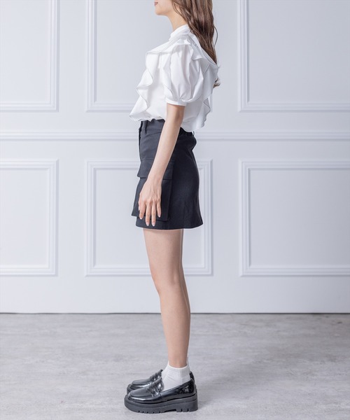 clear(クリア)の「フリルデザイン配色ステッチ半袖ブラウス≪2024SS≫(シャツ/ブラウス・レディース・ブラック/オフホワイト/ピンク・F)」の14枚目の写真