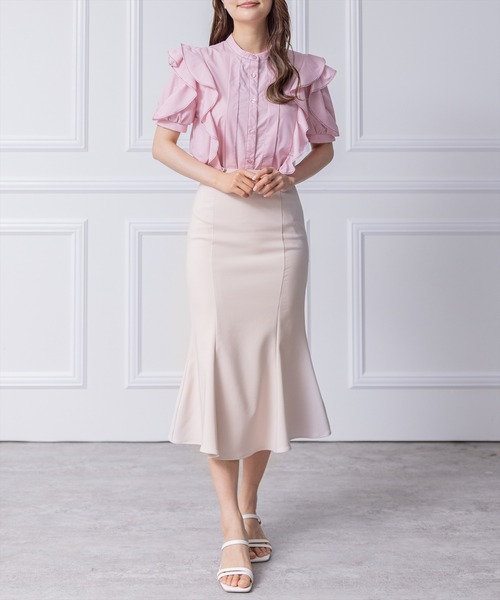 clear(クリア)の「フリルデザイン配色ステッチ半袖ブラウス≪2024SS≫(シャツ/ブラウス・レディース・ブラック/オフホワイト/ピンク・F)」の16枚目の写真