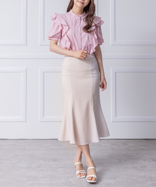 clear(クリア)の「フリルデザイン配色ステッチ半袖ブラウス≪2024SS≫(シャツ/ブラウス・レディース・ブラック/オフホワイト/ピンク・F)」の17枚目の写真