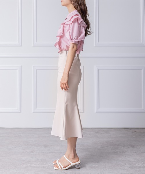 clear(クリア)の「フリルデザイン配色ステッチ半袖ブラウス≪2024SS≫(シャツ/ブラウス・レディース・ブラック/オフホワイト/ピンク・F)」の18枚目の写真