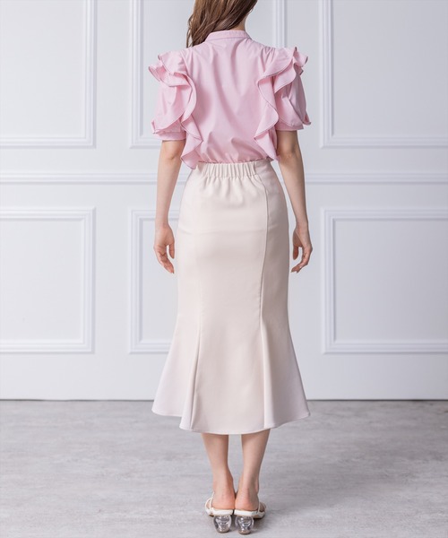 clear(クリア)の「フリルデザイン配色ステッチ半袖ブラウス≪2024SS≫(シャツ/ブラウス・レディース・ブラック/オフホワイト/ピンク・F)」の19枚目の写真