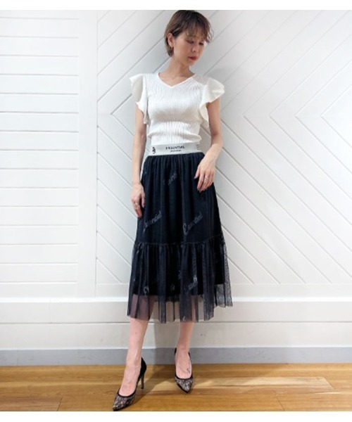 Desert Rose(デザートローズ)の「【DESERT ROSE/デザートローズ】フリルスリーブリブニット(ニット/セーター・レディース・ブラック/ホワイト・FREE)」の5枚目の写真