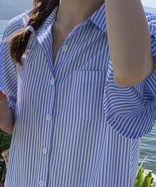 DAY CLOSET(デイ クローゼット)の「レディース 半袖ストライプ柄マーメイドシャツワンピース(シャツワンピース・レディース・ブルー/ピンク・M)」の17枚目の写真