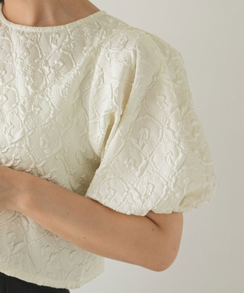 rectangle（レクタングル）の「ジャガードパフスリーブトップス（シャツ/ブラウス・レディース・アイボリー/ブラック・FREE）」の18枚目の写真