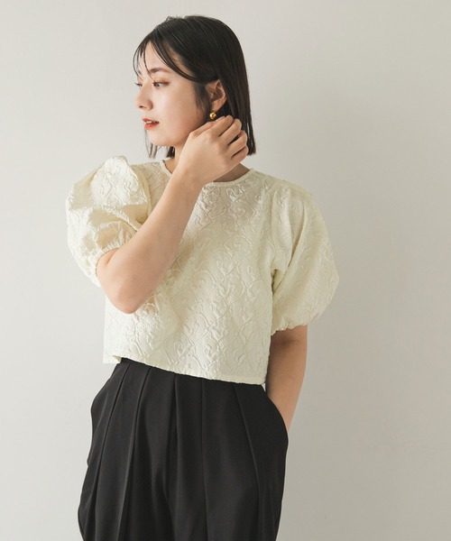 rectangle（レクタングル）の「ジャガードパフスリーブトップス（シャツ/ブラウス・レディース・アイボリー/ブラック・FREE）」の10枚目の写真