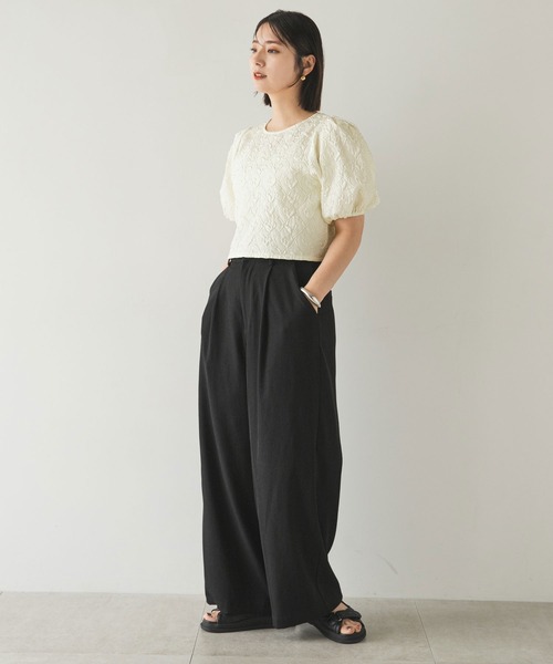rectangle（レクタングル）の「ジャガードパフスリーブトップス（シャツ/ブラウス・レディース・アイボリー/ブラック・FREE）」の12枚目の写真
