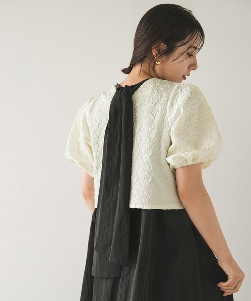 rectangle（レクタングル）の「ジャガードパフスリーブトップス（シャツ/ブラウス・レディース・アイボリー/ブラック・FREE）」の17枚目の写真