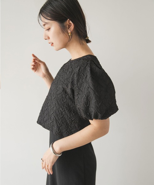 rectangle（レクタングル）の「ジャガードパフスリーブトップス（シャツ/ブラウス・レディース・アイボリー/ブラック・FREE）」の6枚目の写真