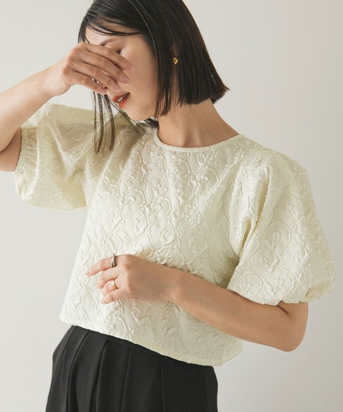 rectangle（レクタングル）の「ジャガードパフスリーブトップス（シャツ/ブラウス・レディース・アイボリー/ブラック・FREE）」の22枚目の写真