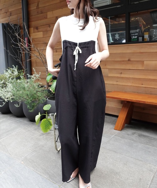 CORNERS（コーナーズ）の「配色ストラップギャザーサロペット（サロペット/オーバーオール・レディース・アイボリー/カーキ/ブラック・M/L）」の5枚目の写真