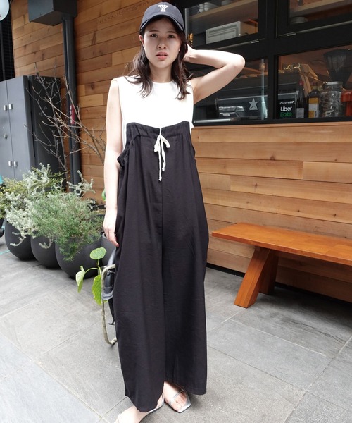 CORNERS（コーナーズ）の「配色ストラップギャザーサロペット（サロペット/オーバーオール・レディース・アイボリー/カーキ/ブラック・M/L）」の7枚目の写真