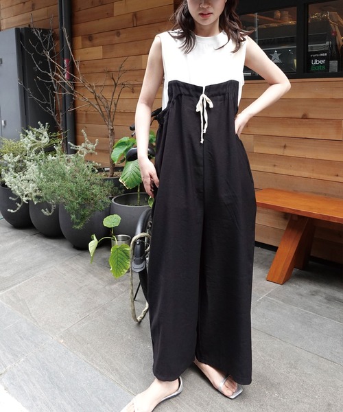 CORNERS（コーナーズ）の「配色ストラップギャザーサロペット（サロペット/オーバーオール・レディース・アイボリー/カーキ/ブラック・M/L）」の8枚目の写真