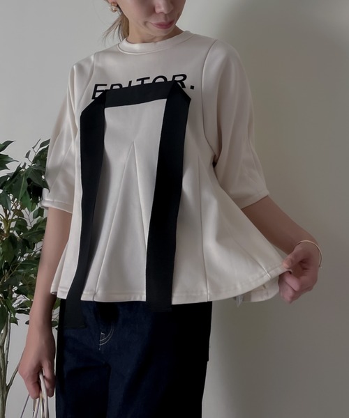 TEVALT（ヴァレット）の「EDITOR.ヘムフレアプルオーバー（Tシャツ/カットソー・レディース・ブラック/アイボリー・38）」の2枚目の写真