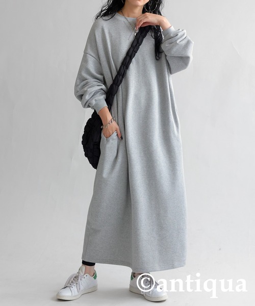 antiqua(アンティカ)の「綿混素材コクーンスウェットワンピース(ワンピース・レディース・杢グレー/グレイッシュベージュ/ブルー/ブラック・FREE)」の9枚目の写真