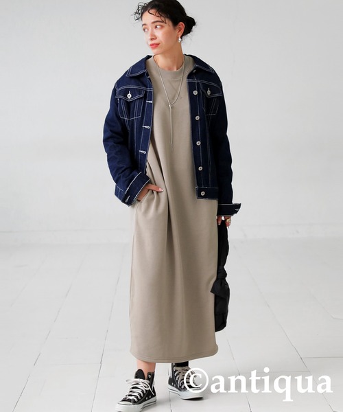 antiqua(アンティカ)の「綿混素材コクーンスウェットワンピース(ワンピース・レディース・杢グレー/グレイッシュベージュ/ブルー/ブラック・FREE)」の15枚目の写真