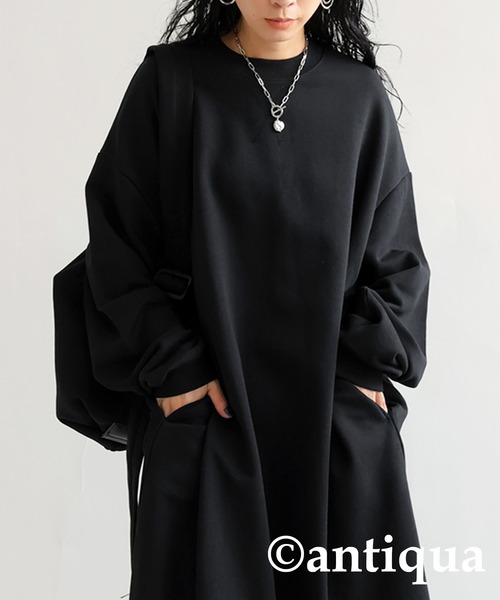 antiqua(アンティカ)の「綿混素材コクーンスウェットワンピース(ワンピース・レディース・杢グレー/グレイッシュベージュ/ブルー/ブラック・FREE)」の6枚目の写真