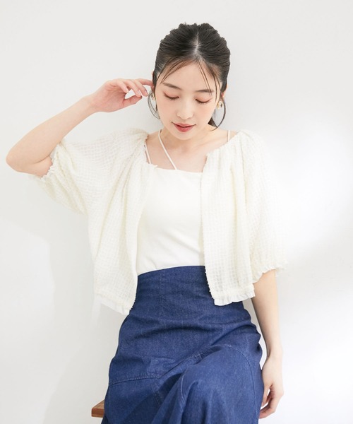 VIS（ビス）の「【洗える】リバーシブルシフォンジャガードブラウスカーディガン（カーディガン/ボレロ・レディース・ブラック/オフホワイト・FREE）」の2枚目の写真