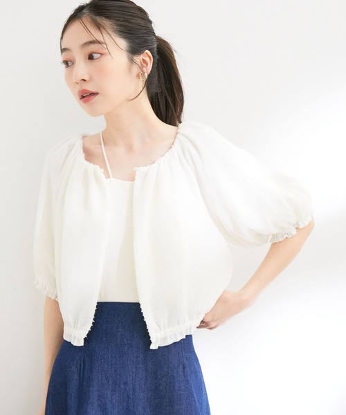 VIS（ビス）の「【洗える】リバーシブルシフォンジャガードブラウスカーディガン（カーディガン/ボレロ・レディース・ブラック/オフホワイト・FREE）」の4枚目の写真