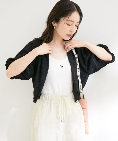 VIS（ビス）の「【洗える】リバーシブルシフォンジャガードブラウスカーディガン（カーディガン/ボレロ・レディース・ブラック/オフホワイト・FREE）」の6枚目の写真