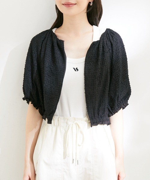 VIS（ビス）の「【洗える】リバーシブルシフォンジャガードブラウスカーディガン（カーディガン/ボレロ・レディース・ブラック/オフホワイト・FREE）」の9枚目の写真