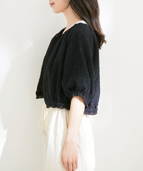 VIS（ビス）の「【洗える】リバーシブルシフォンジャガードブラウスカーディガン（カーディガン/ボレロ・レディース・ブラック/オフホワイト・FREE）」の10枚目の写真