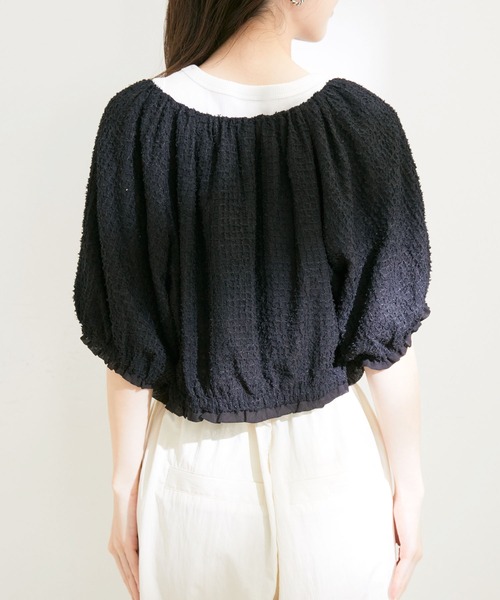 VIS（ビス）の「【洗える】リバーシブルシフォンジャガードブラウスカーディガン（カーディガン/ボレロ・レディース・ブラック/オフホワイト・FREE）」の11枚目の写真