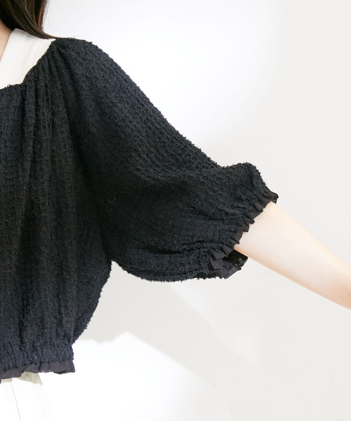 VIS（ビス）の「【洗える】リバーシブルシフォンジャガードブラウスカーディガン（カーディガン/ボレロ・レディース・ブラック/オフホワイト・FREE）」の13枚目の写真